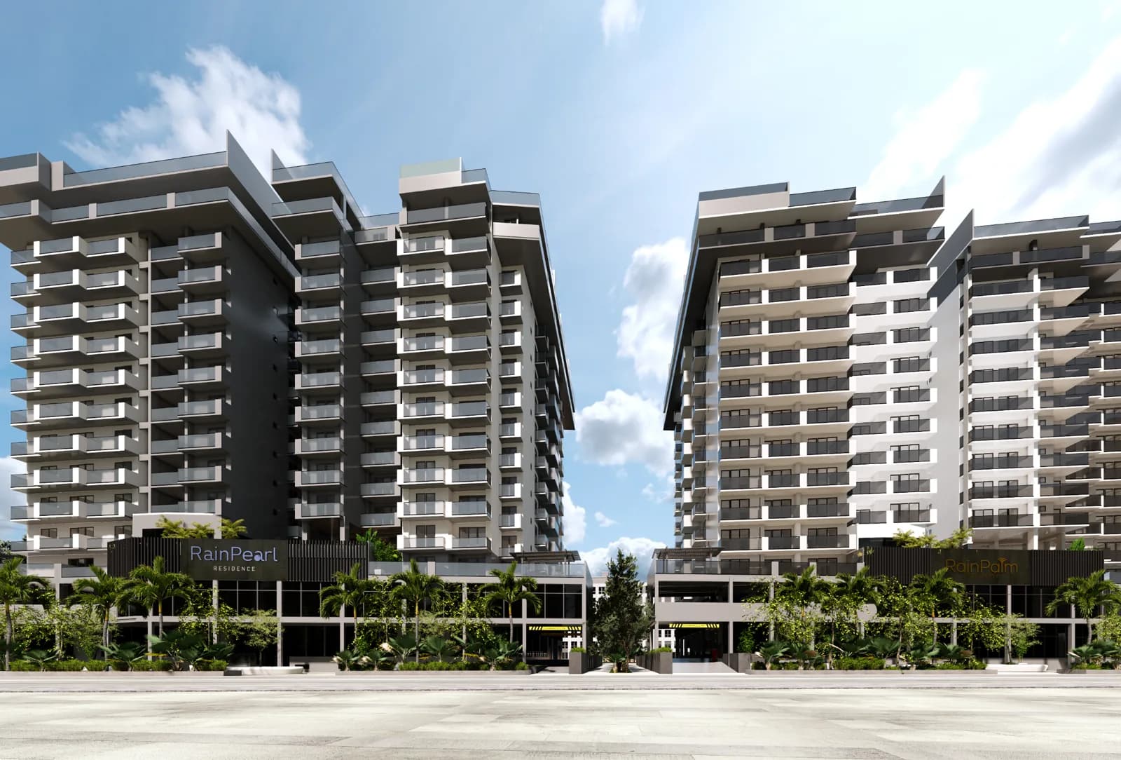 Architectural rendering of the RainPalm and RainPearl residential towers, Hulhumalé.