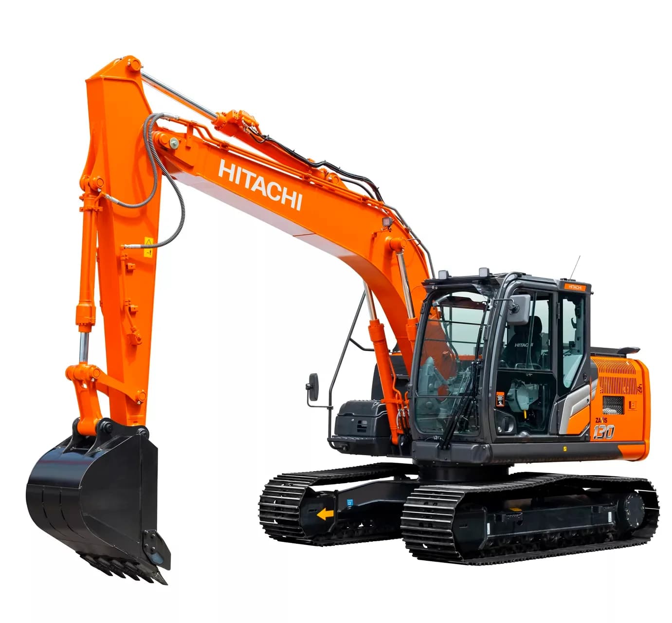 Hitachi ZX130W excavator, orange.